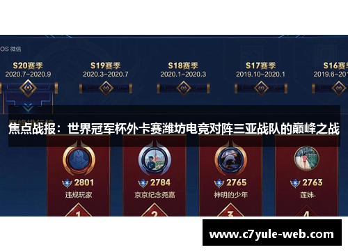 焦点战报：世界冠军杯外卡赛潍坊电竞对阵三亚战队的巅峰之战